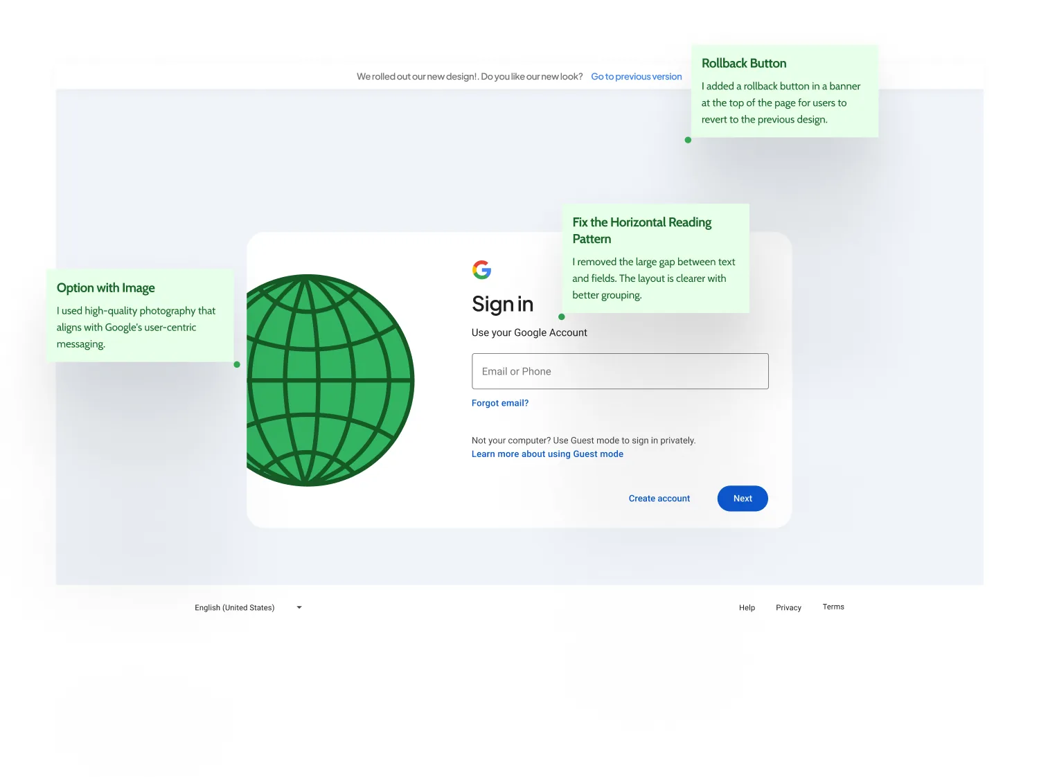 Annotated Google search app design