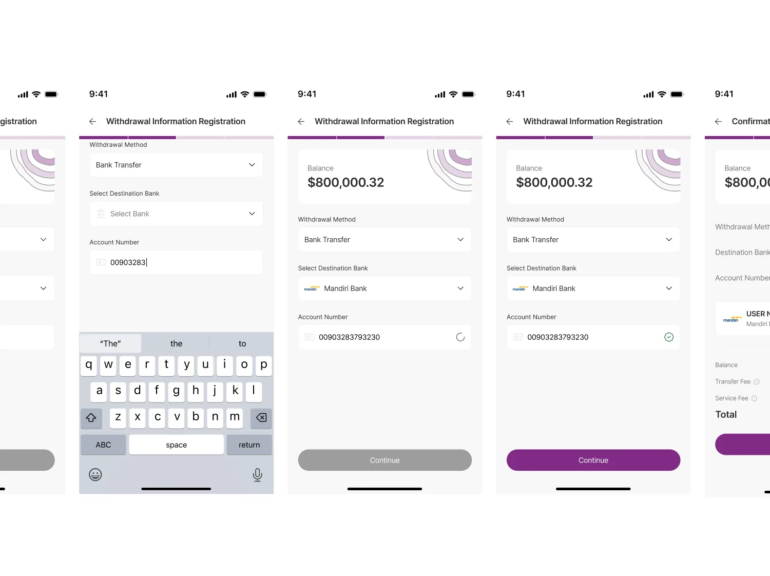 Menfess bank transfer screen design