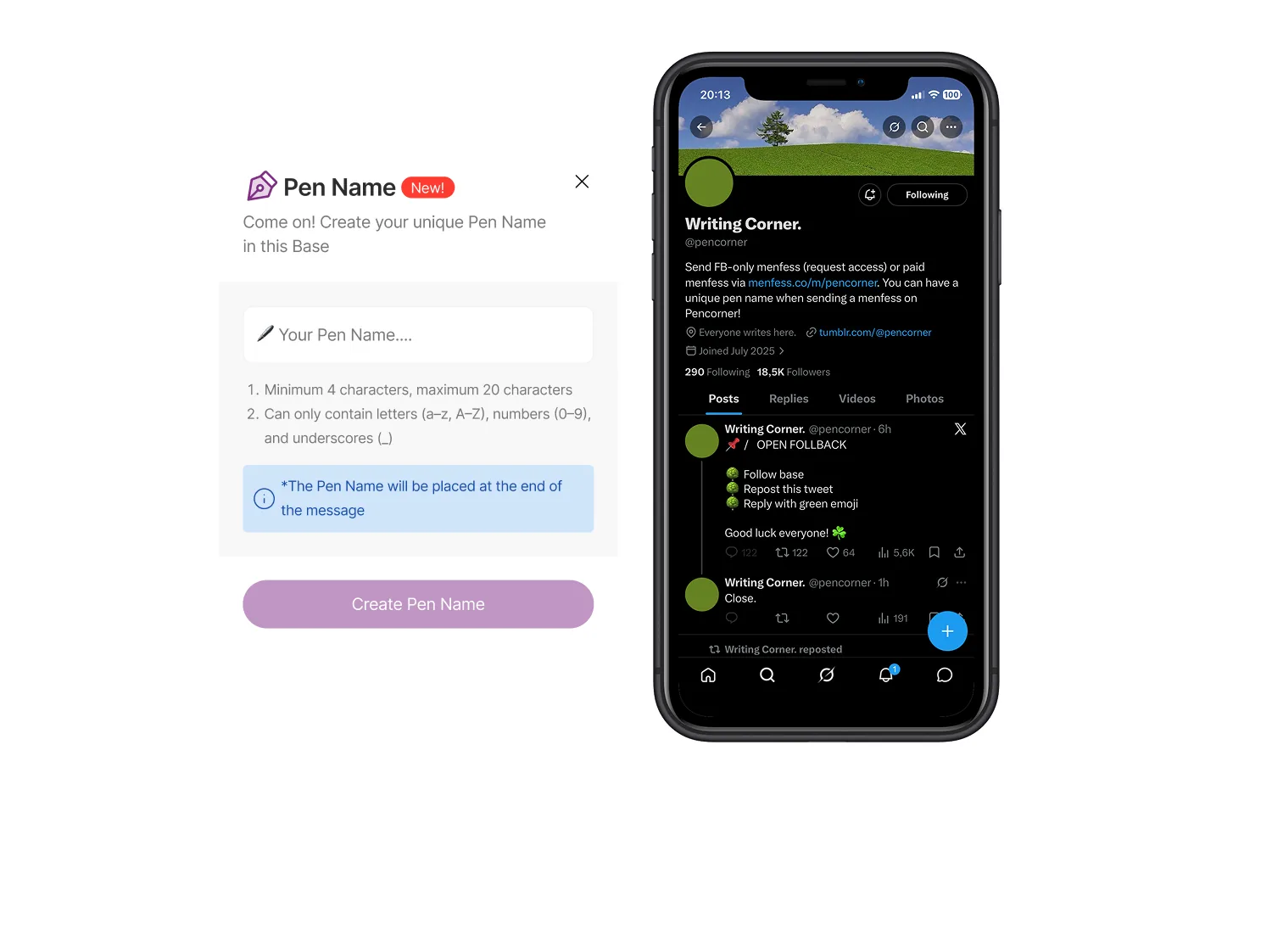 Menfess overview screen design